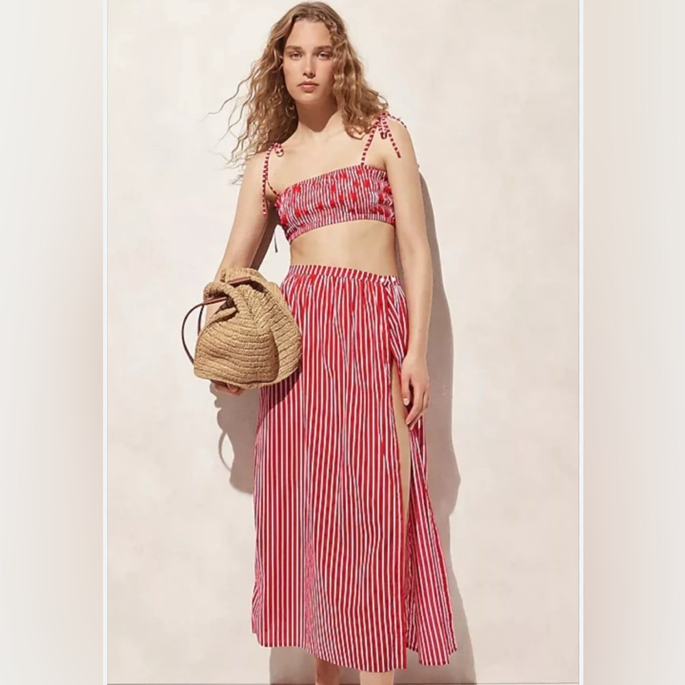 J. Crew 2 piece Voile Red and White Striped Skirt Set